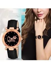 A71 Stylish  Cute Black Leather Belt Queen Watch For Girls-thumb2