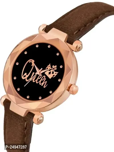 A71 Stylish  Cute Brown Leather Belt Queen Watch For Girls-thumb3