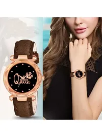 A71 Stylish  Cute Brown Leather Belt Queen Watch For Girls-thumb4