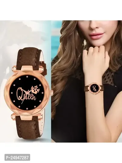 A71 Stylish  Cute Brown Leather Belt Queen Watch For Girls-thumb5