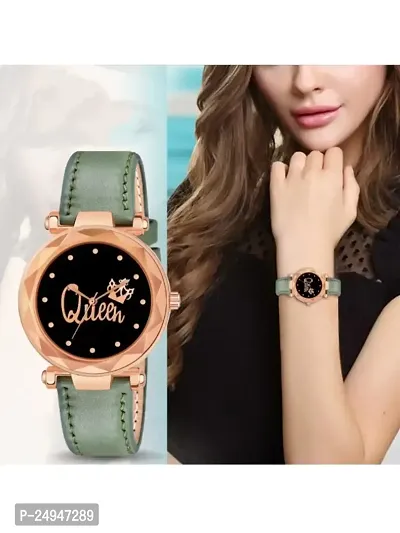 A71 Stylish  Cute Green Leather Belt Queen Watch For Girls-thumb5