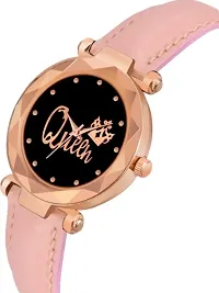 A71 Stylish  Cute Pink Leather Belt Queen Watch For Girls-thumb4