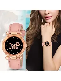 A71 Stylish  Cute Pink Leather Belt Queen Watch For Girls-thumb2