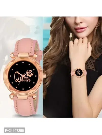 A71 Stylish  Cute Pink Leather Belt Queen Watch For Girls-thumb3