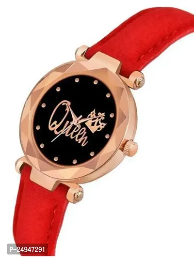 A71 Stylish  Cute Red Leather Belt Queen Watch For Girls-thumb4
