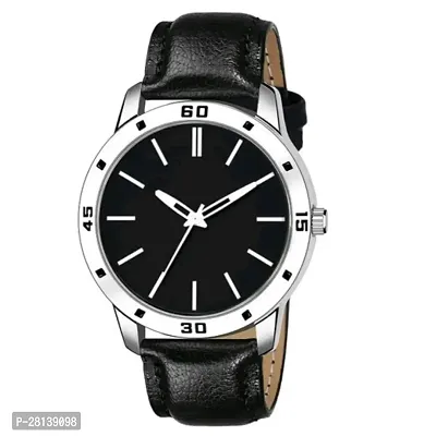 A68 Stylish Black Leather Belt Steel Dial All Black Simple Dial Watch For Men  Boys-thumb0