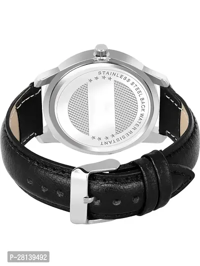 A68 Stylish Black Leather Belt Steel Dial All Black Watch For Men  Boys-thumb2