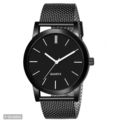 A66 Stylish Formal PU Belt Big  Slim Simple Dial All Black Watch For Men  Boys-thumb0