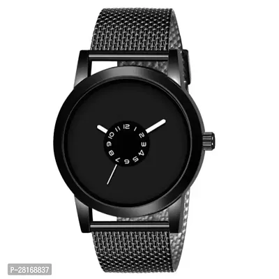 A66 Stylish Formal PU Belt Big  Slim Chakri Dial All Black Watch For Men  Boys