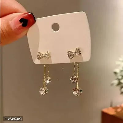 Gold Coloured Korean Bow Drop Earrings-thumb0