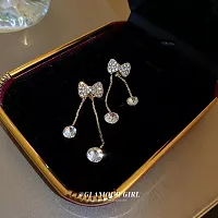 Gold Coloured Korean Bow Drop Earrings-thumb1