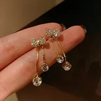 Gold Coloured Korean Bow Drop Earrings-thumb2