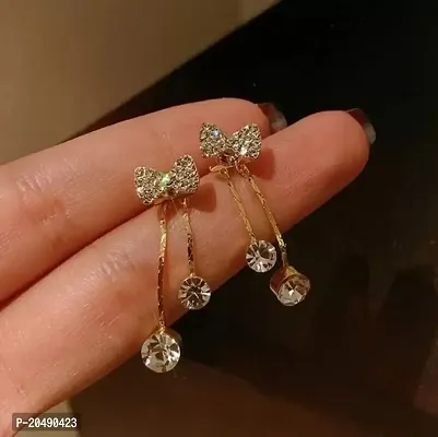 Gold Coloured Korean Bow Drop Earrings-thumb3