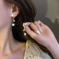 Gold Coloured Korean Bow Drop Earrings-thumb3