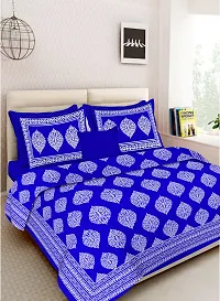 PYAARA PRINTS? Cotton 180 TC Rajasthani Jaipuri Double Bed Bedsheet with 2 Pillow Covers (Blue)-thumb1