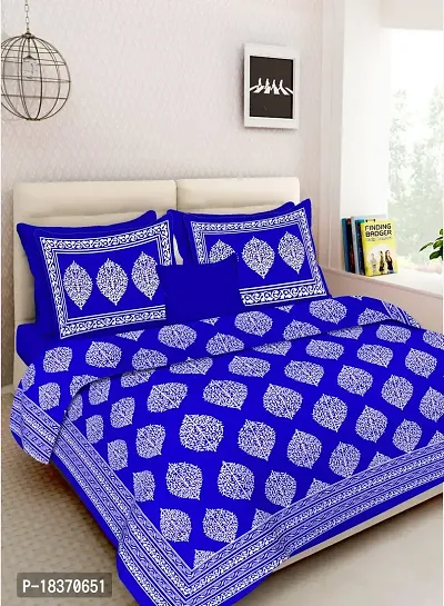 PYAARA PRINTS? Cotton 180 TC Rajasthani Jaipuri Double Bed Bedsheet with 2 Pillow Covers (Blue)-thumb2