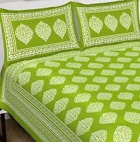 Cotton 180 Tc Rajasthani Jaipuri Double Bed Bedsheet With 2 Pillow Covers Green-thumb2