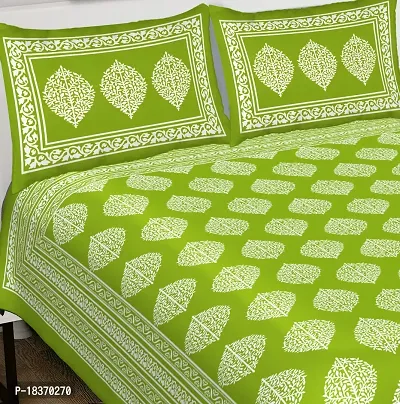 Cotton 180 Tc Rajasthani Jaipuri Double Bed Bedsheet With 2 Pillow Covers Green-thumb3