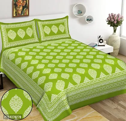 Cotton 180 Tc Rajasthani Jaipuri Double Bed Bedsheet With 2 Pillow Covers Green-thumb0