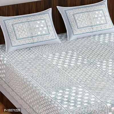 PYAARA PRINTS? Cotton Comfort 180 TC Rajasthani Jaipuri Traditional King Size Double Bed Bedsheet with 2 Pillow Covers (Gray)-thumb3