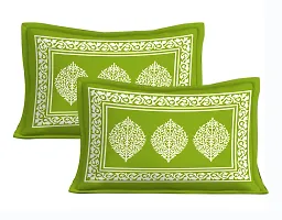 Cotton 180 Tc Rajasthani Jaipuri Double Bed Bedsheet With 2 Pillow Covers Green-thumb3