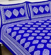 PYAARA PRINTS? Cotton 180 TC Rajasthani Jaipuri Double Bed Bedsheet with 2 Pillow Covers (Blue)-thumb2