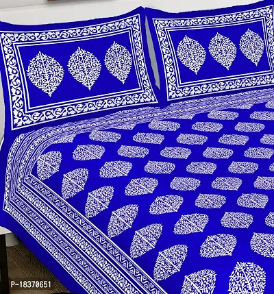 PYAARA PRINTS? Cotton 180 TC Rajasthani Jaipuri Double Bed Bedsheet with 2 Pillow Covers (Blue)-thumb3