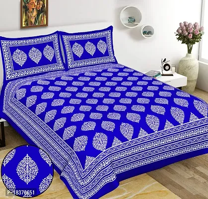 PYAARA PRINTS? Cotton 180 TC Rajasthani Jaipuri Double Bed Bedsheet with 2 Pillow Covers (Blue)