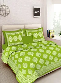 Cotton 180 Tc Rajasthani Jaipuri Double Bed Bedsheet With 2 Pillow Covers Green-thumb1