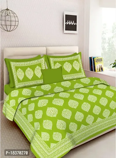 Cotton 180 Tc Rajasthani Jaipuri Double Bed Bedsheet With 2 Pillow Covers Green-thumb2