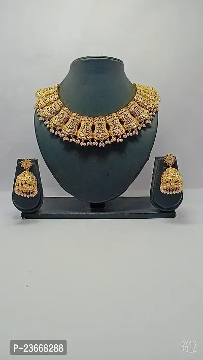 Elegant Brass Necklace with Earring for Women