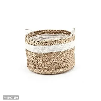 VANU? Jute Planter Pots/Storage Basket with handle, Multi-Purpose use for Bathroom Living Room-thumb2