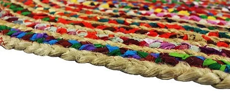 VANU? handwowen Jute chindi Multi Color Rug for Living Room,Dining Room,Bed Room,and Floor Braided Reversible Carpet for Bedroom (chindi Jute, 90 cm Round)-thumb4