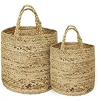 VANU? Jute Planter Pots/Storage Basket with handle, Multi-Purpose use for Bathroom Living Room-thumb1