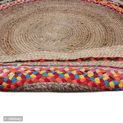 VANU? Handwoven Jute Rug Round and Rectangle Design Natural Fibers, Braided Reversible, Runner, Kitchen Rugs, Hallway, Rug for Living  Bedroom (V-01A, 90 cm Round)-thumb3