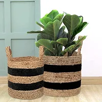 VANU? Jute Planter Pots/Storage Basket with handle, Multi-Purpose use for Bathroom Living Room-thumb1