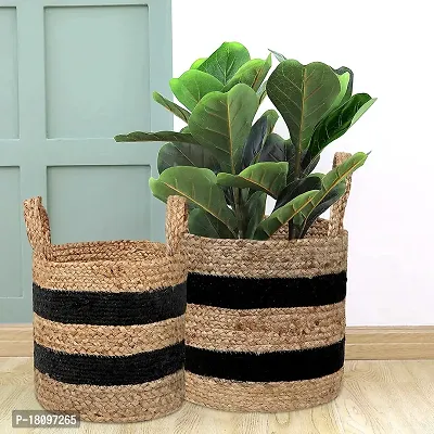 VANU? Jute Planter Pots/Storage Basket with handle, Multi-Purpose use for Bathroom Living Room-thumb2