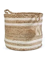 VANU? Jute Planter Pots/Storage Basket with handle, Multi-Purpose use for Bathroom Living Room-thumb1