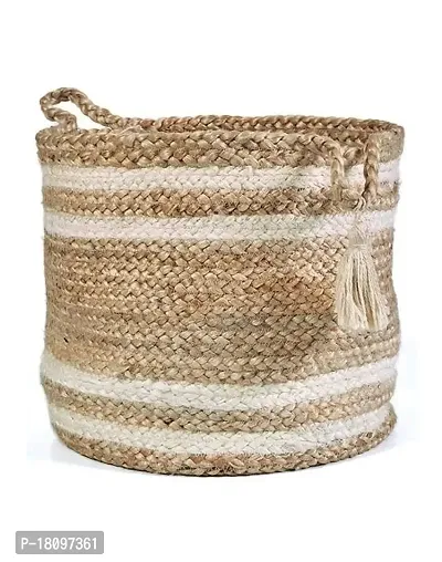 VANU? Jute Planter Pots/Storage Basket with handle, Multi-Purpose use for Bathroom Living Room-thumb2