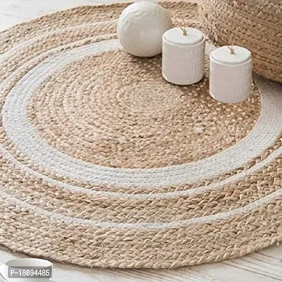 VANU? handwowen Jute Rug for Living Room,Dining Room,Bed Room,and Floor Braided Reversible Carpet for Bedroom (90 cm Round, wh1)