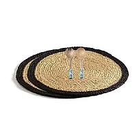 VANU? Handwowen Jute and Cotton Heat Resistant Dining Table Place mats,Placement for Dining Table,Jute Placement for Table, 35 cm Round-thumb1