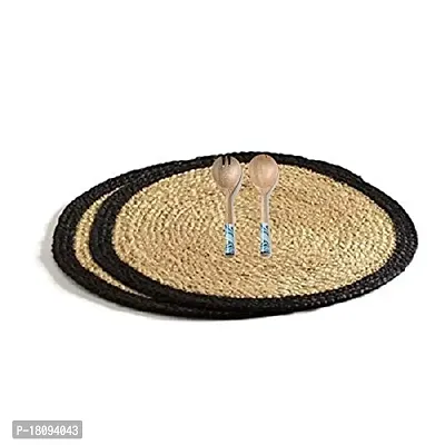 VANU? Handwowen Jute and Cotton Heat Resistant Dining Table Place mats,Placement for Dining Table,Jute Placement for Table, 35 cm Round-thumb2