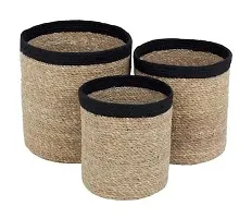 VANU? Jute Planter Pots/Storage Basket with handle, Multi-Purpose use for Bathroom Living Room-thumb2