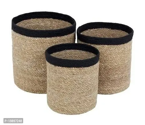 VANU? Jute Planter Pots/Storage Basket with handle, Multi-Purpose use for Bathroom Living Room-thumb3