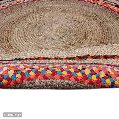 VANU? Handwoven Jute Rug Round and Rectangle Design Natural Fibers, Braided Reversible, Runner, Kitchen Rugs, Hallway, Rug for Living  Bedroom (V-01A, 80 cm Round)-thumb4