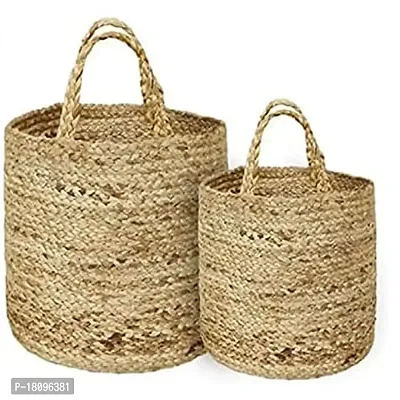 VANU? Jute Planter Pots/Storage Basket with handle, Multi-Purpose use for Bathroom Living Room-thumb3