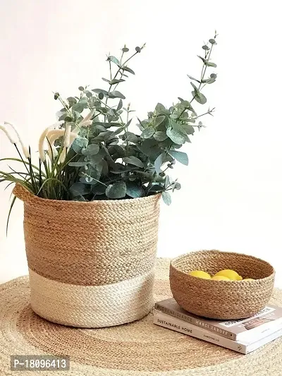 VANU? Jute Planter Pots/Storage Basket with handle, Multi-Purpose use for Bathroom Living Room