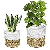 VANU? Jute Planter Pots/Storage Basket with handle, Multi-Purpose use for Bathroom Living Room-thumb2