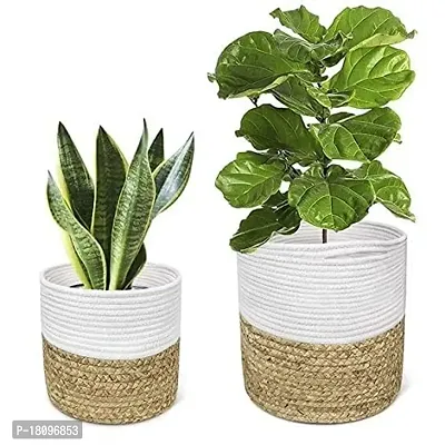 VANU? Jute Planter Pots/Storage Basket with handle, Multi-Purpose use for Bathroom Living Room-thumb3