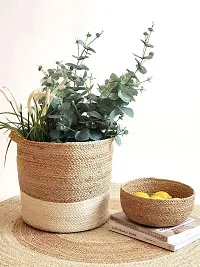 VANU? Jute Planter Pots/Storage Basket with handle, Multi-Purpose use for Bathroom Living Room-thumb2